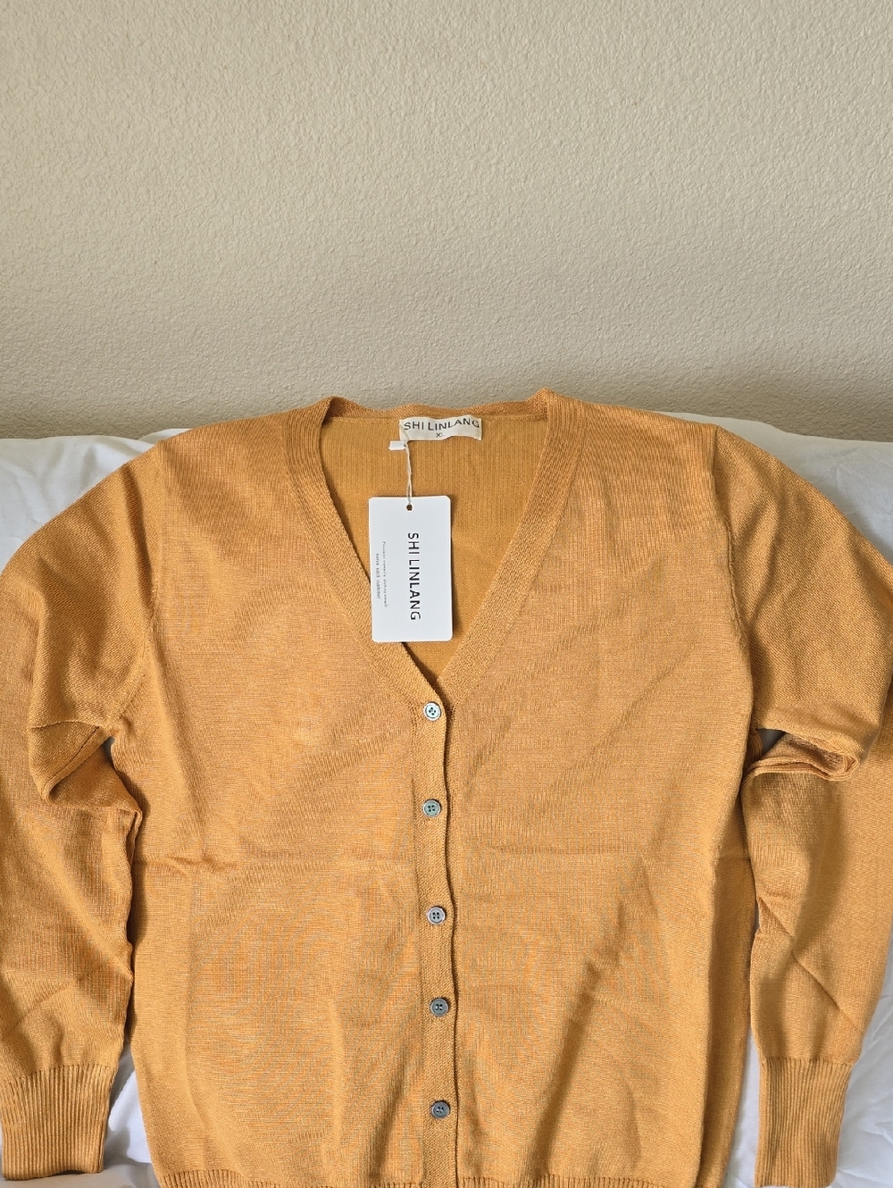 NWT XL Women's Mustard V-Neck Button Cardigan Sweater